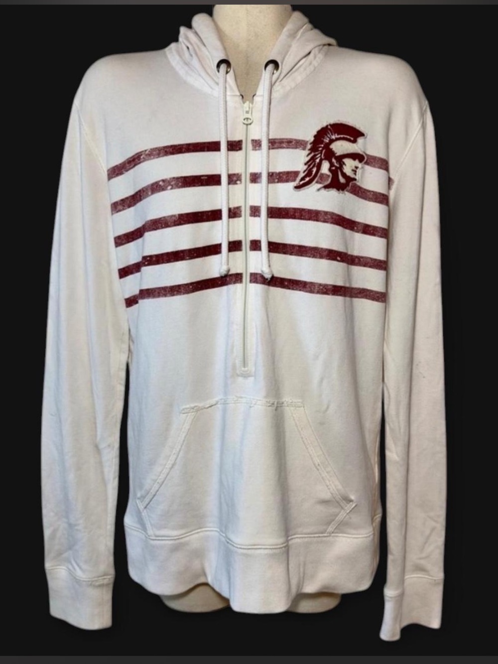 47 Brand USC Trojans Half Zip Hoodie White Cardinal Stripes Men’s XL